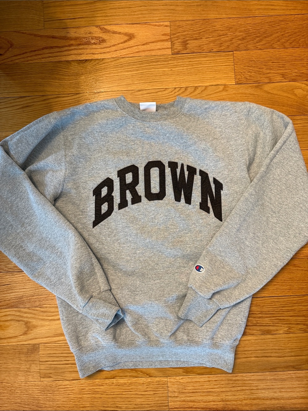 Champion Gray Crewneck with Brown 'BROWN' Brown University Arch Logo